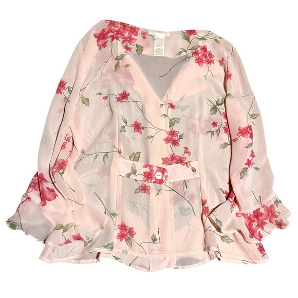 Vintage Coquette Floral Silky Blouse - Size Small - Picture 2 of 3